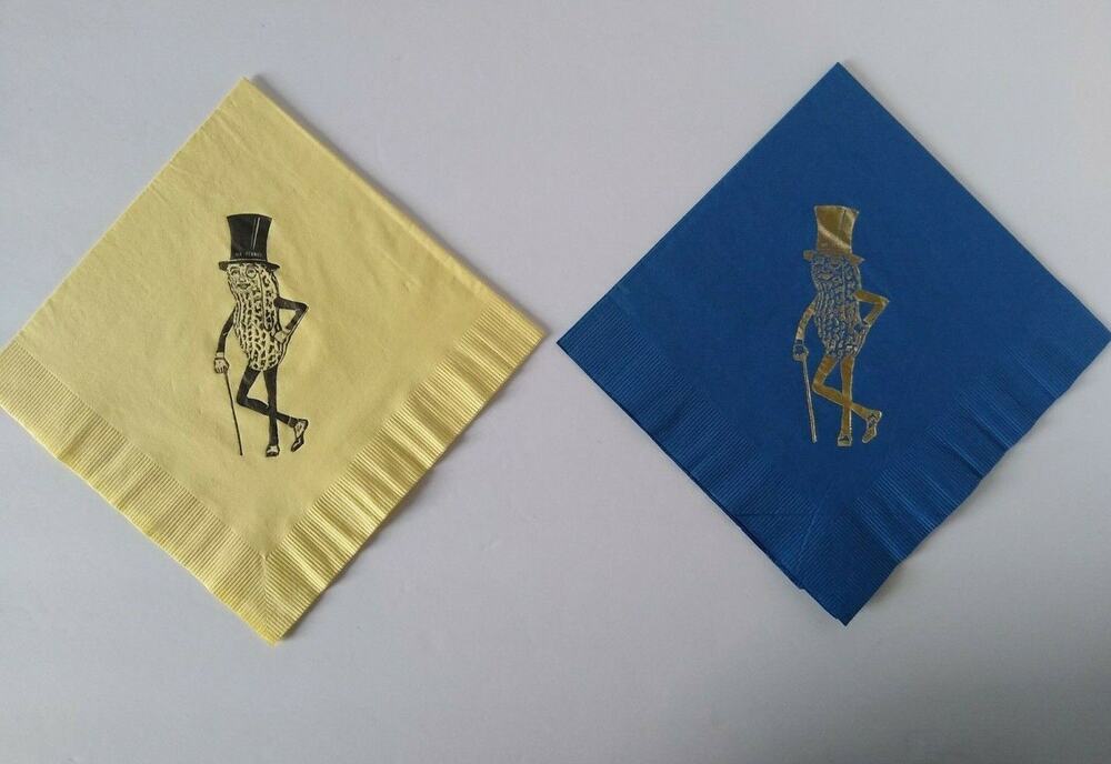 Mr Peanut Napkins Yellow Blue Paper Cocktail Dinner Planters Set Of 2 Vintage